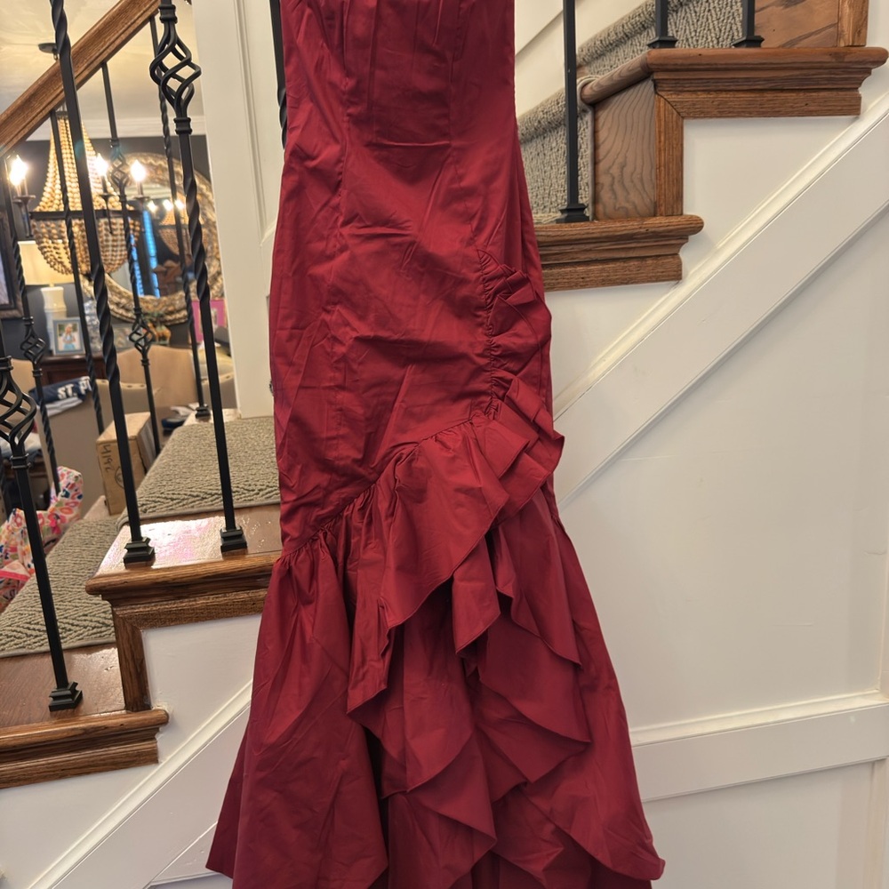 Red Asymmetrical Ruffled Maxi Dress - Picture 8 of 15